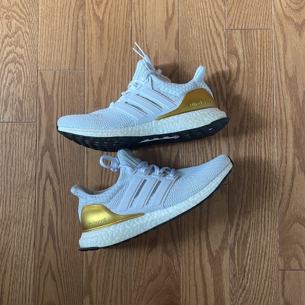 Adidas Ultraboost sneaker - women’s s 8 white/gold. Gently used, good condition